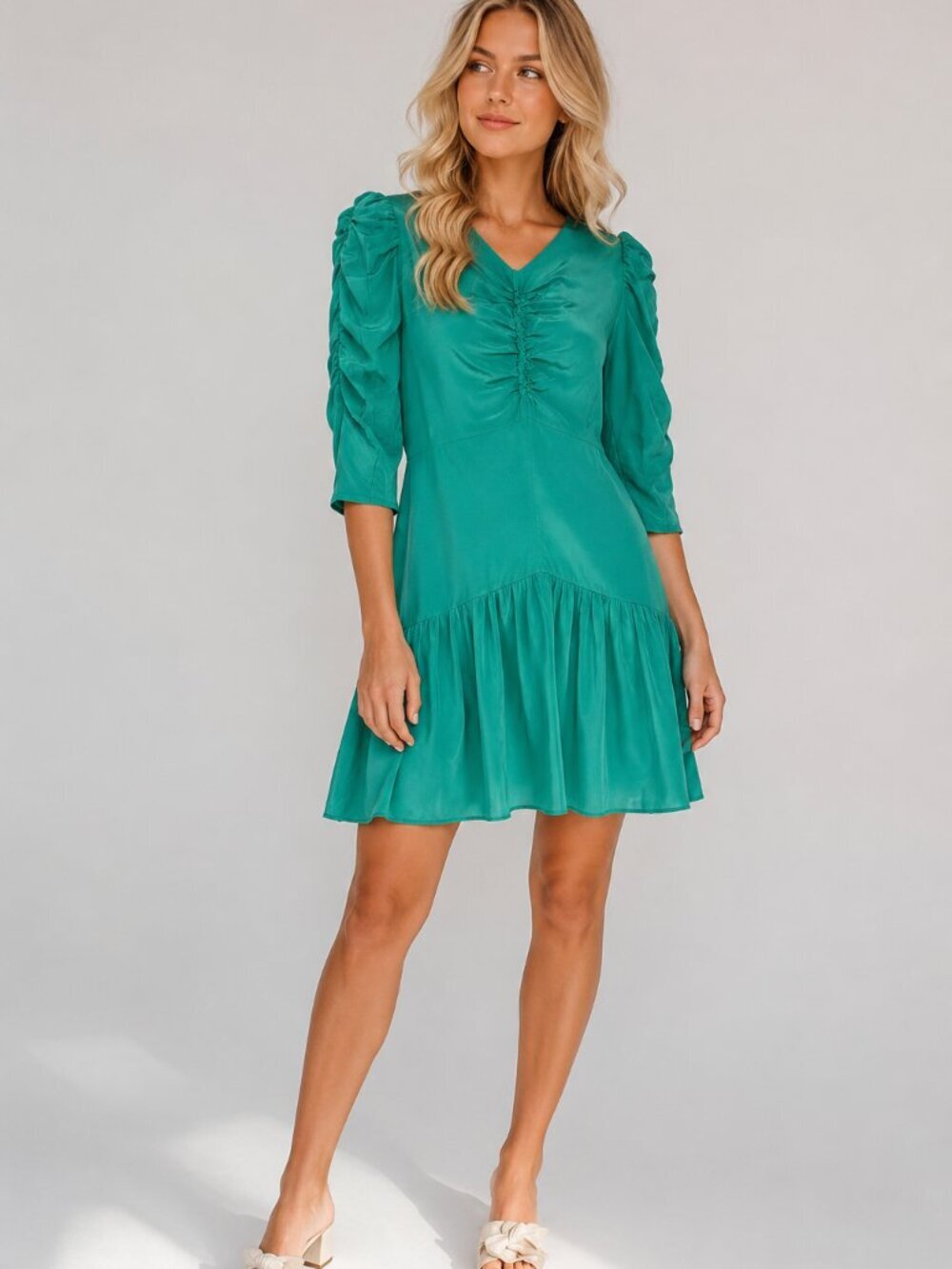 Rebecca Taylor Women's Green Silk Mini Dress Size 0 - 8493